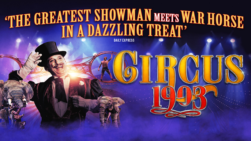 Circus performers next to the Circus 1903 logo.