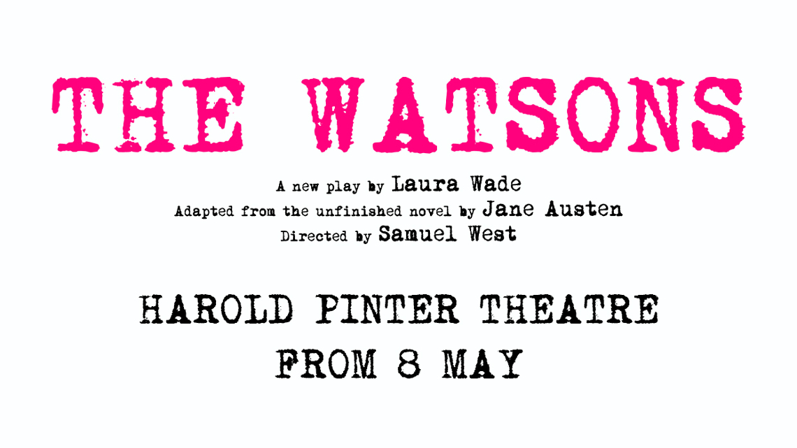 Title of the show in pink writing and theatre in black, on a white background